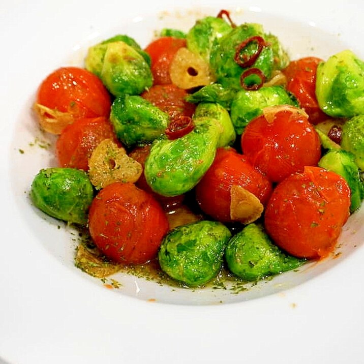 芽キャベツとミニトマトのガーリックアンチョビ炒め レシピ 作り方 By Oppeke22 楽天レシピ